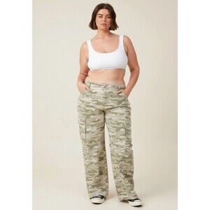 Cotton:On Women's Cargo Wide Leg Jeans Camo Print Denim Relaxed Fit Size 6 EUC